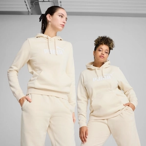 PUMA WOMENS ESSENTIAL LOGO FLEECE HOOD BEIGE