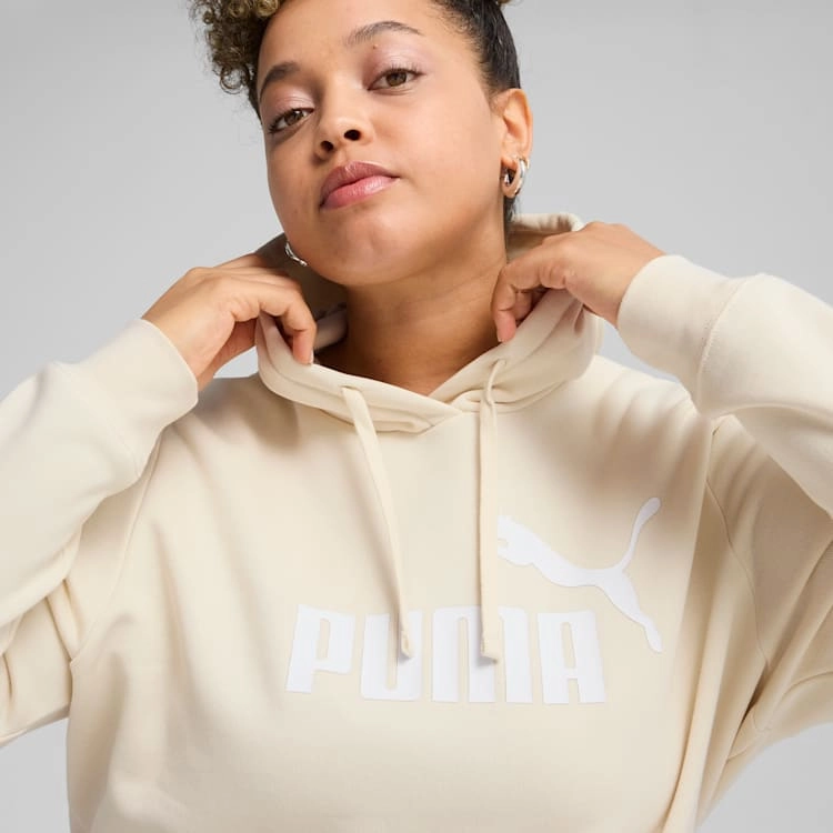 PUMA WOMENS ESSENTIAL LOGO FLEECE HOOD BEIGE