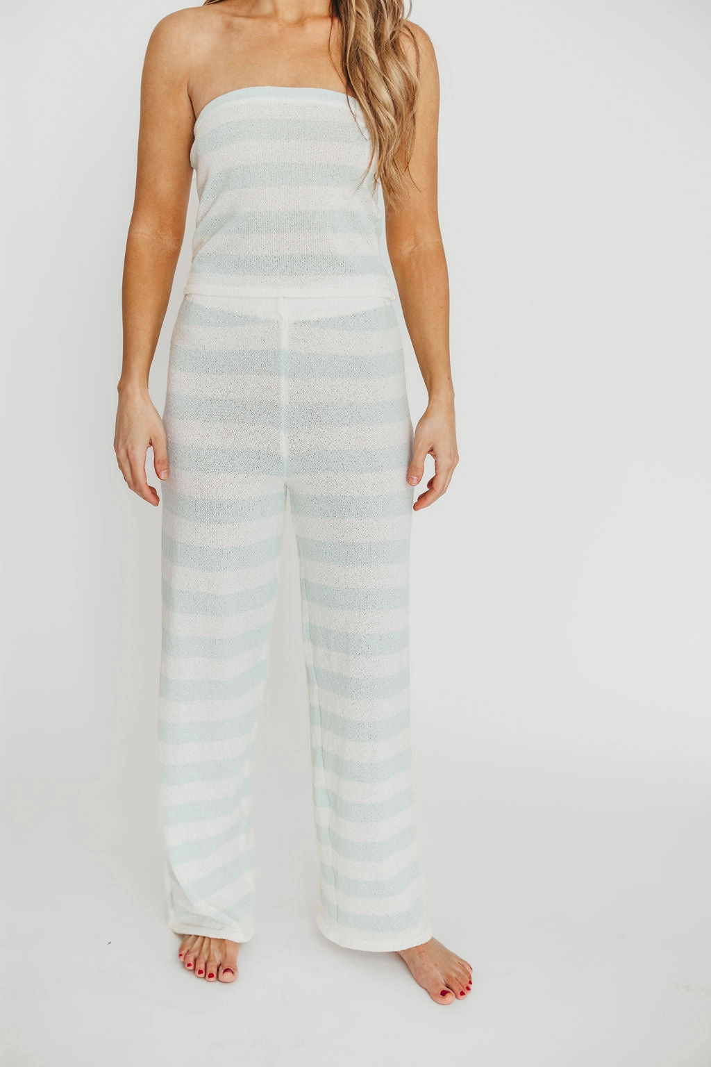 Reese Tube Top and Pant Set in Mint/Ivory Stripe