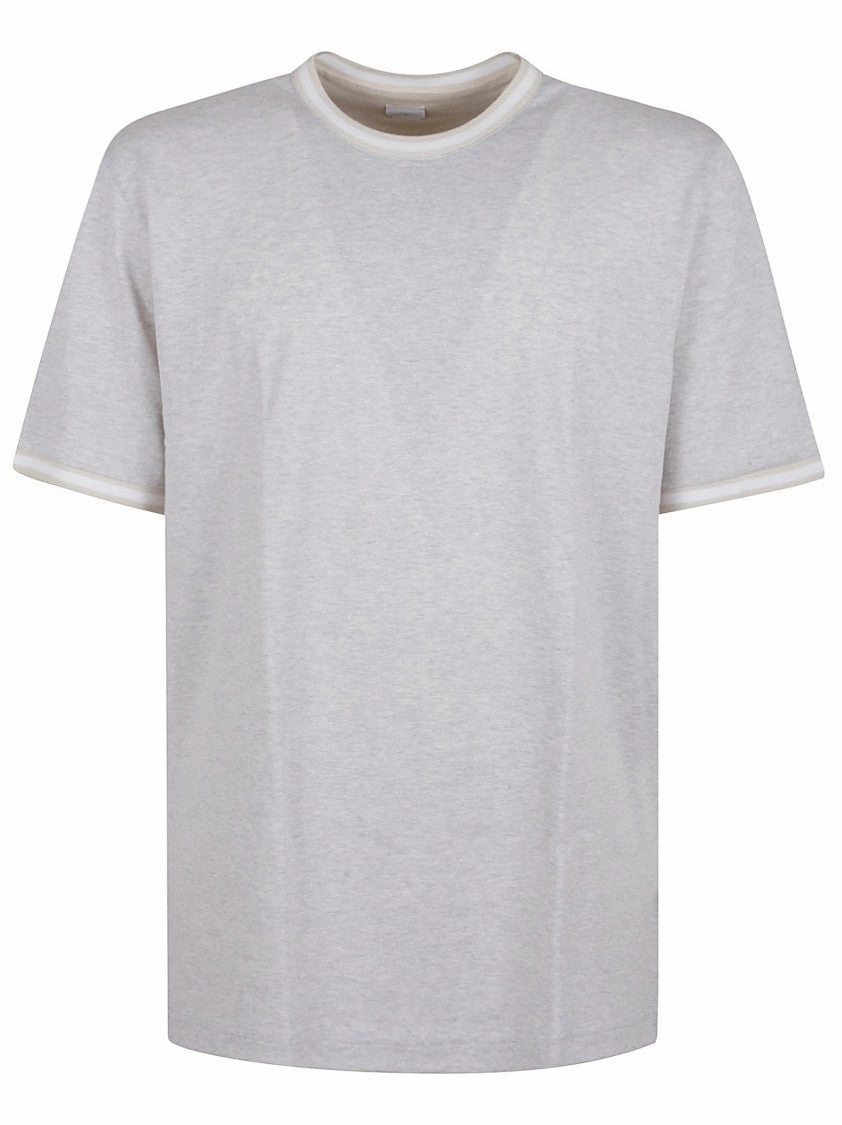 Relaxed-Fit Grey T-Shirt With Cream And Beige Trim