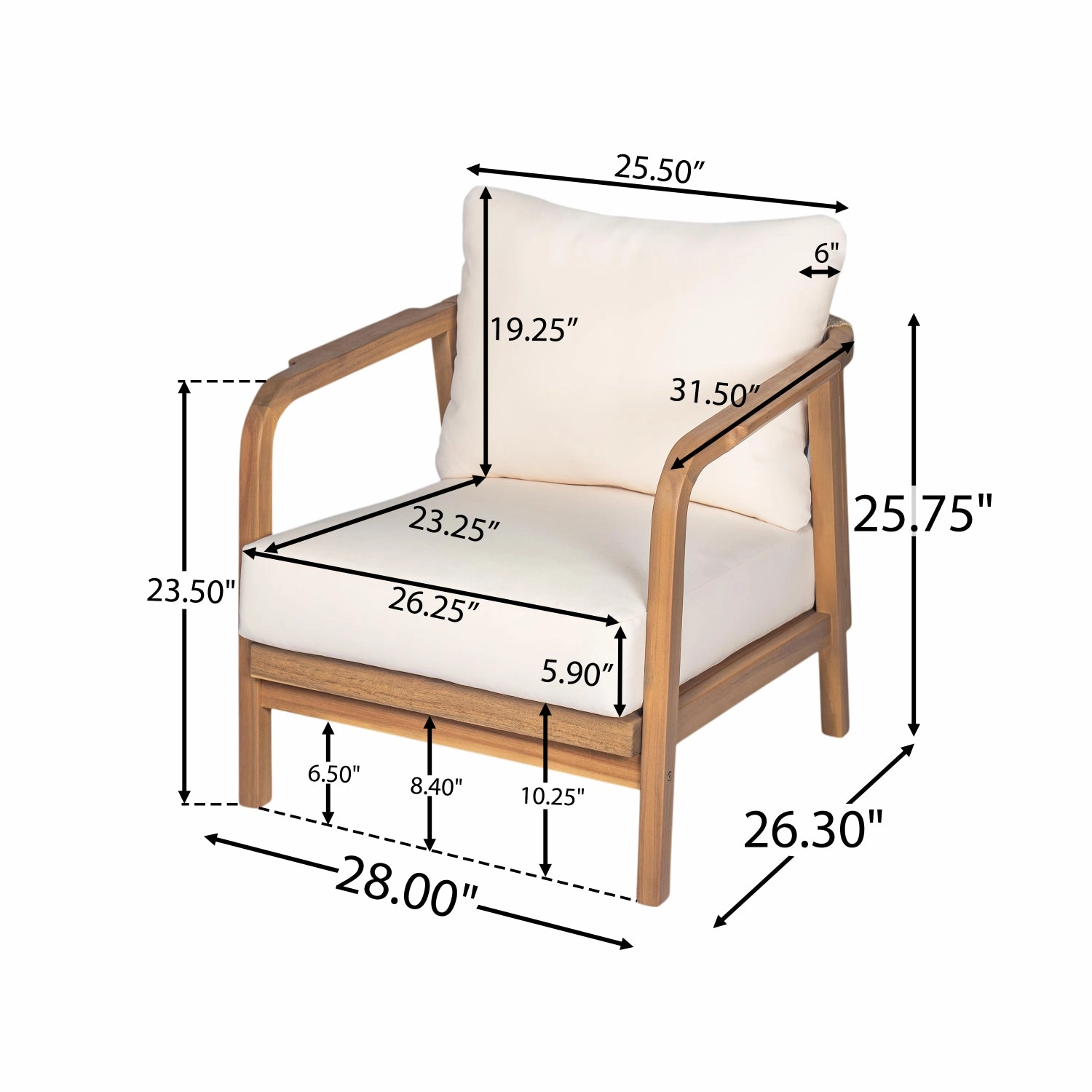 Streamdale 28" Outdoor Lounge Chair - Woven Back, Wood Frame, Cushions