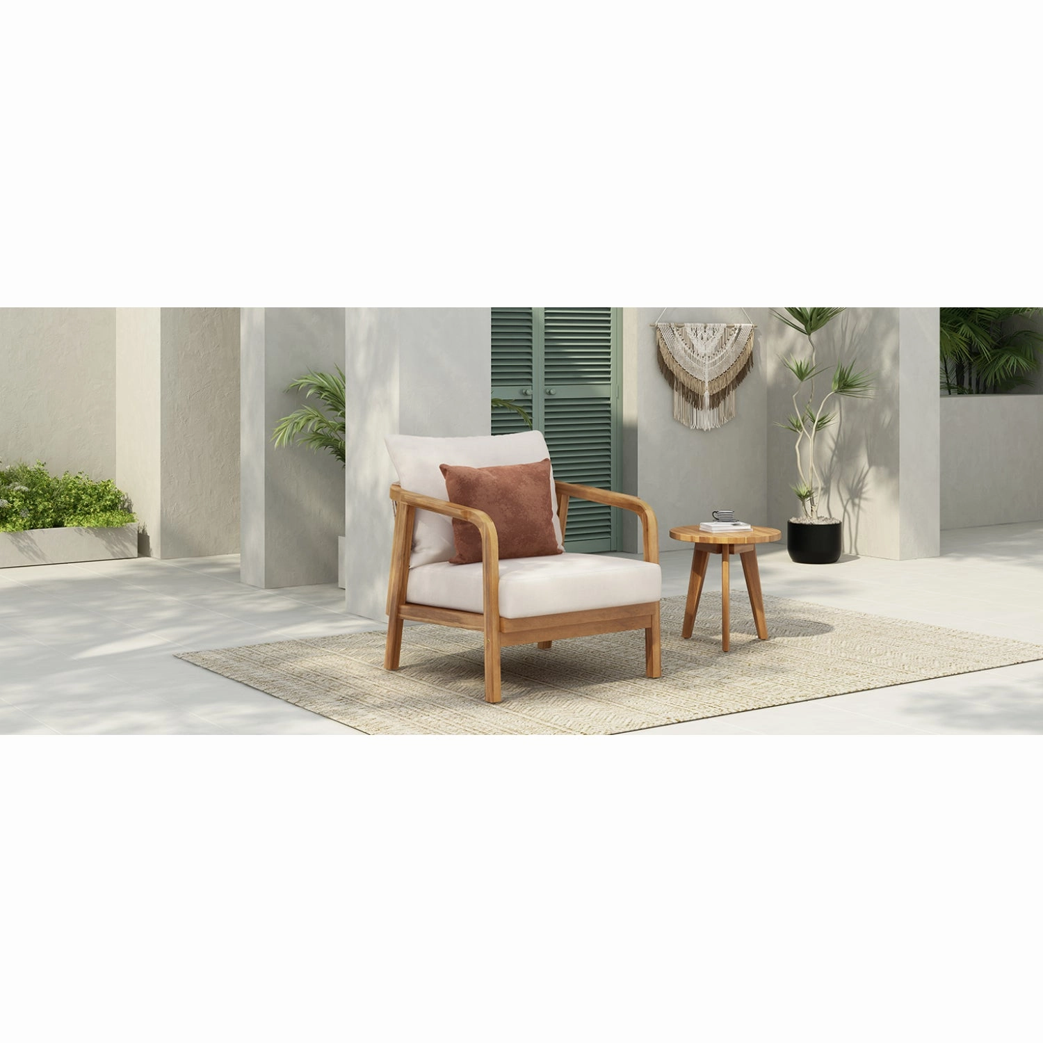 Streamdale 28" Outdoor Lounge Chair - Woven Back, Wood Frame, Cushions