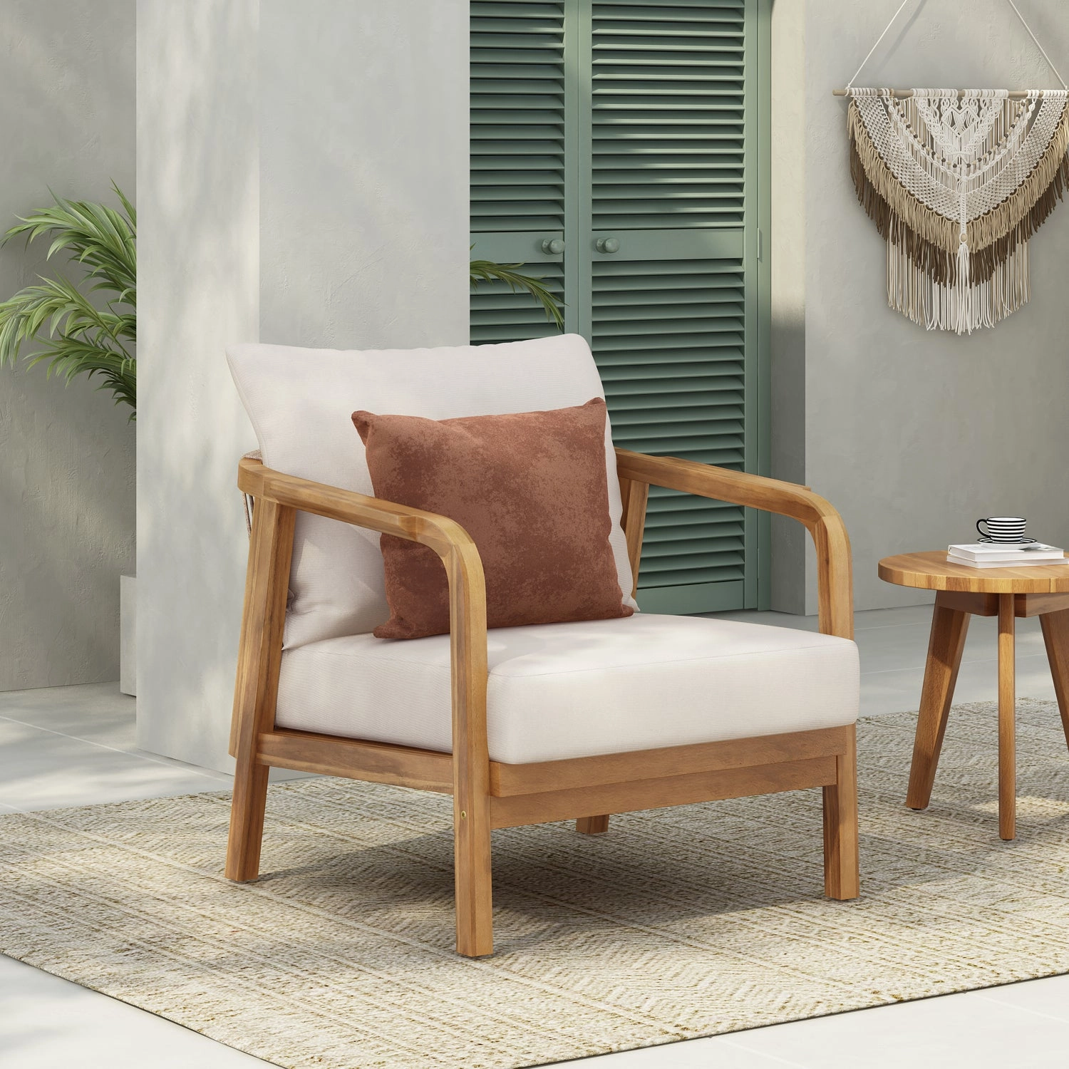 Streamdale 28" Outdoor Lounge Chair - Woven Back, Wood Frame, Cushions