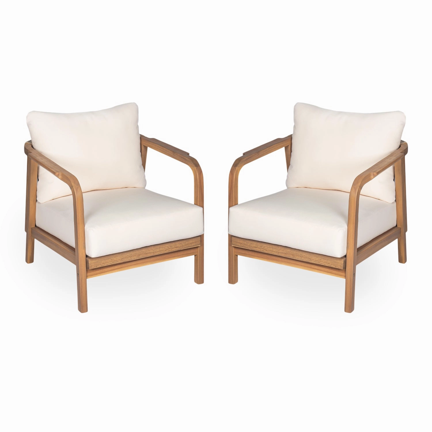 Streamdale 2x 28" Outdoor Lounge Chairs - Woven Back, Wood Frame, Cushions