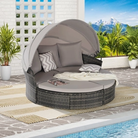 Streamdale 5pc Outdoor Patio Daybed Set Retractable Canopy & Cushions