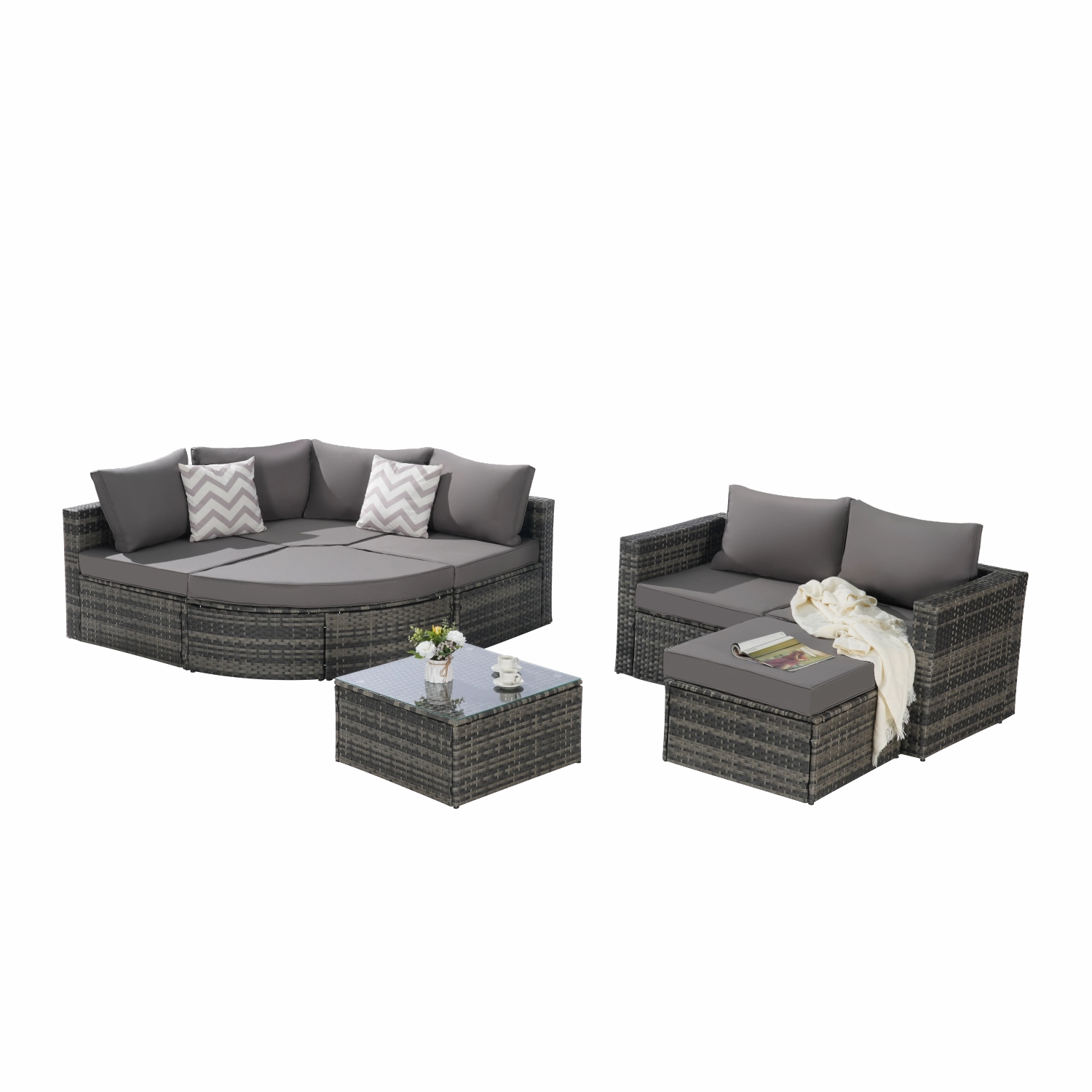 Streamdale 8pc Outdoor Patio Sofa Set, Wicker Sectional with Ottoman & Table