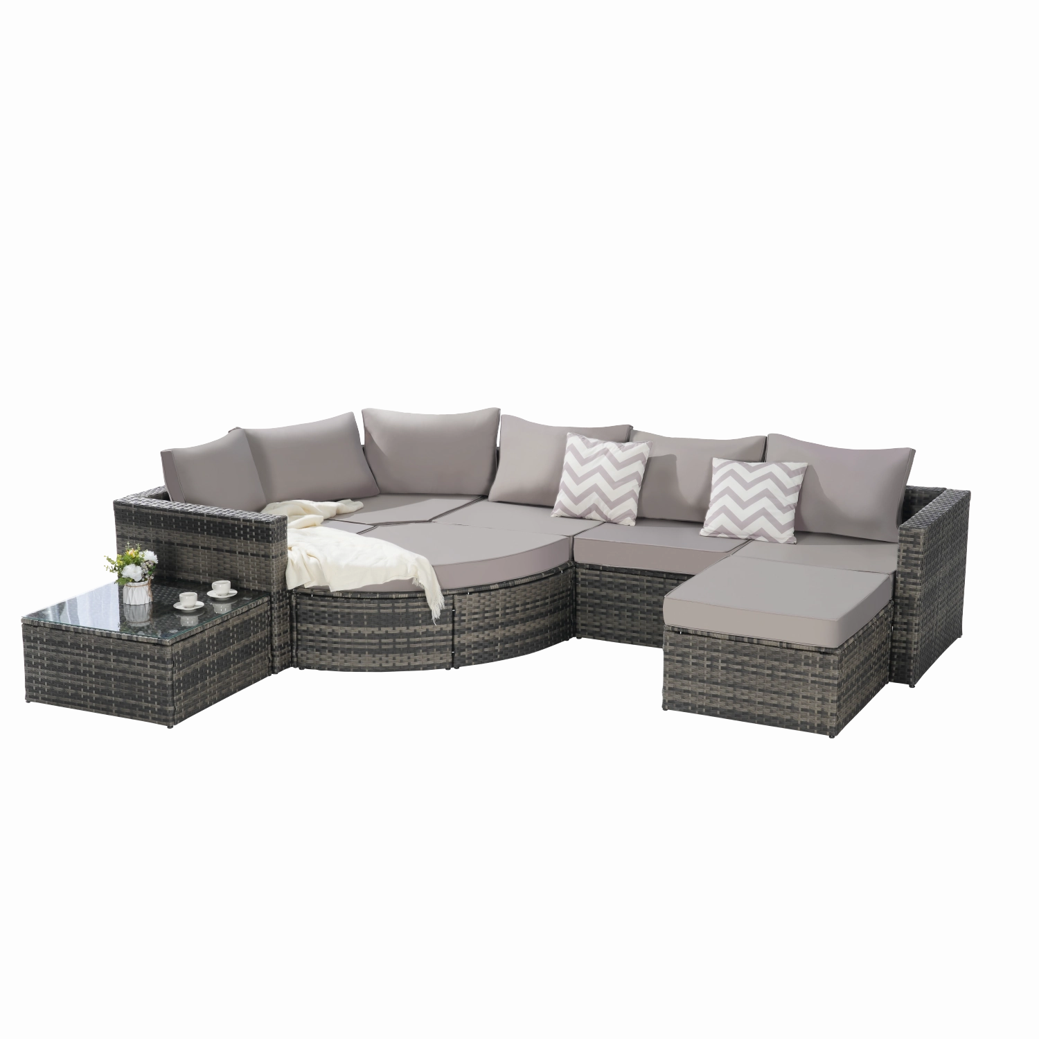 Streamdale 8pc Outdoor Patio Sofa Set, Wicker Sectional with Ottoman & Table