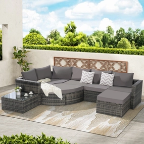 Streamdale 8pc Outdoor Patio Sofa Set, Wicker Sectional with Ottoman & Table