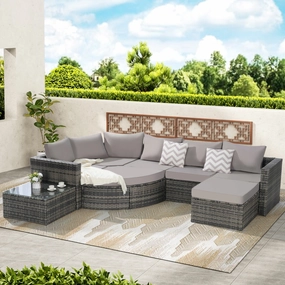 Streamdale 8pc Outdoor Patio Sofa Set, Wicker Sectional with Ottoman & Table