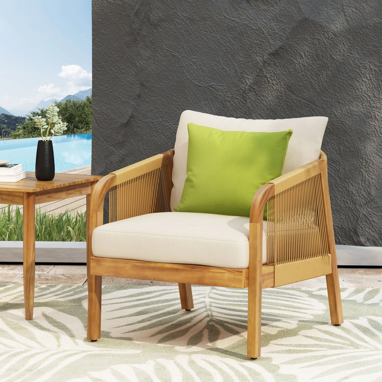 Streamdale Acacia & Wicker Outdoor Club Chair, Soft Cushion, Brown & Beige