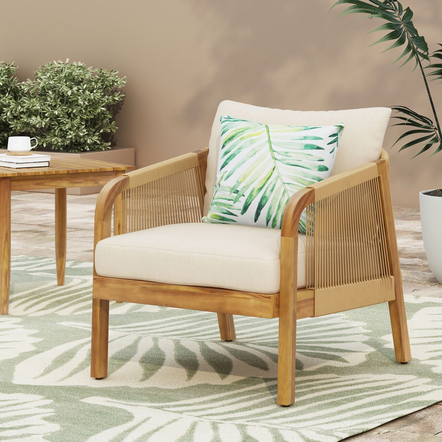 Streamdale Acacia & Wicker Outdoor Club Chair, Soft Cushion, Brown & Beige
