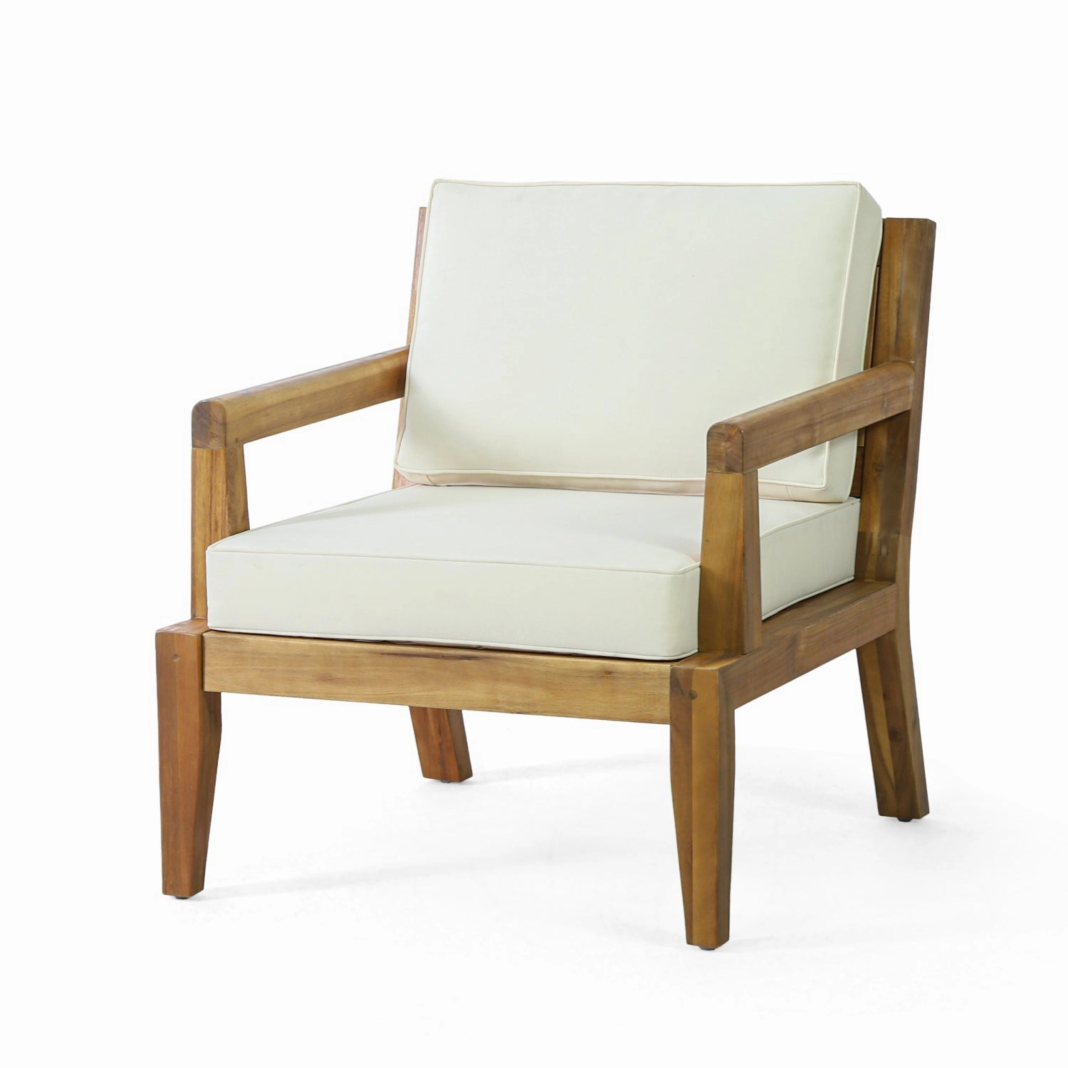 Streamdale Acacia Patio Club Chairs (Set of 2), Teak Finish, Beige Cushions
