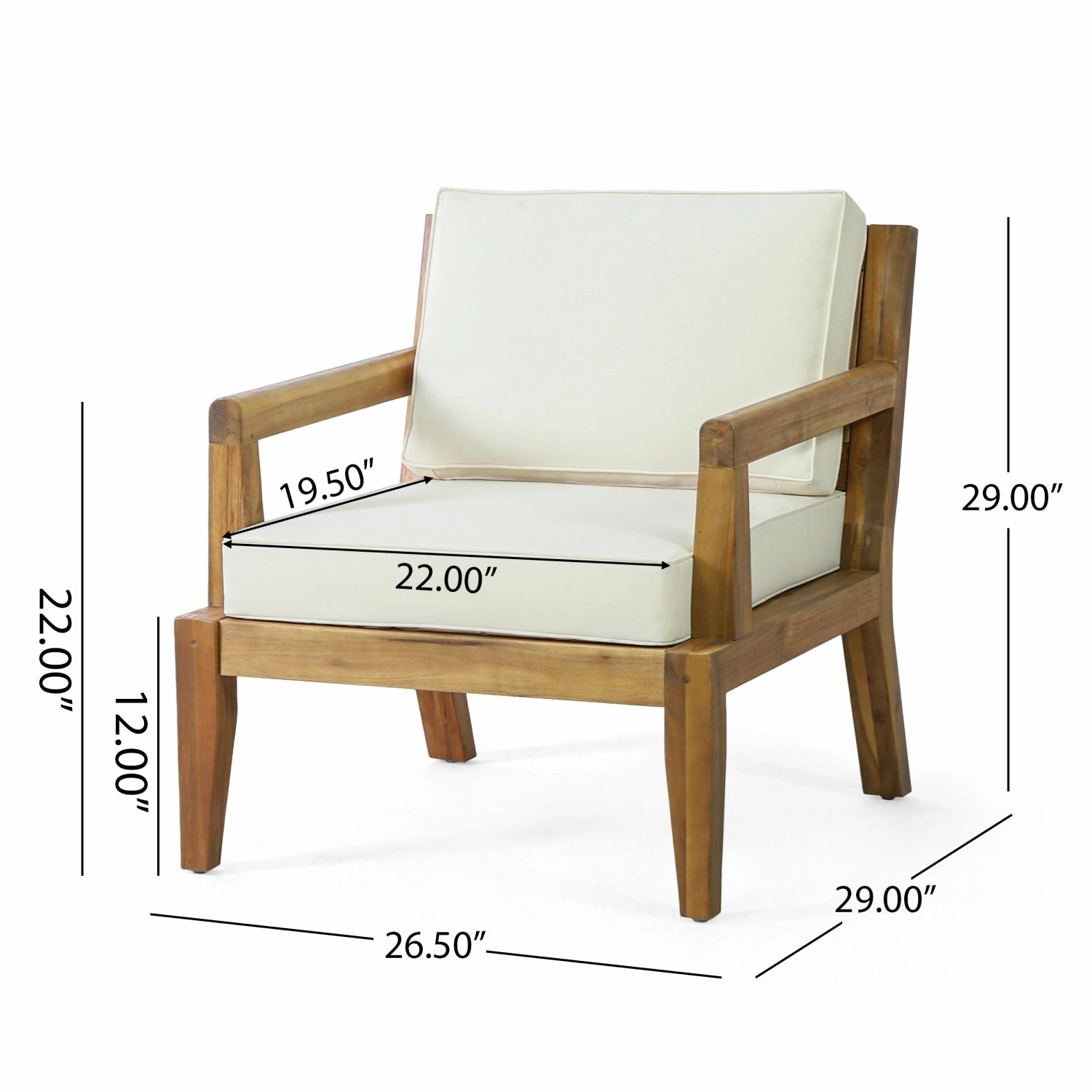 Streamdale Acacia Patio Club Chairs (Set of 2), Teak Finish, Beige Cushions