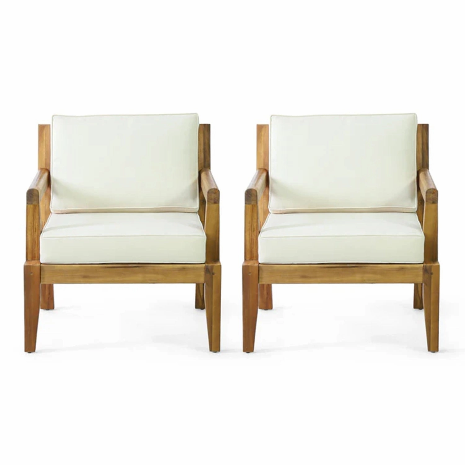 Streamdale Acacia Patio Club Chairs (Set of 2), Teak Finish, Beige Cushions