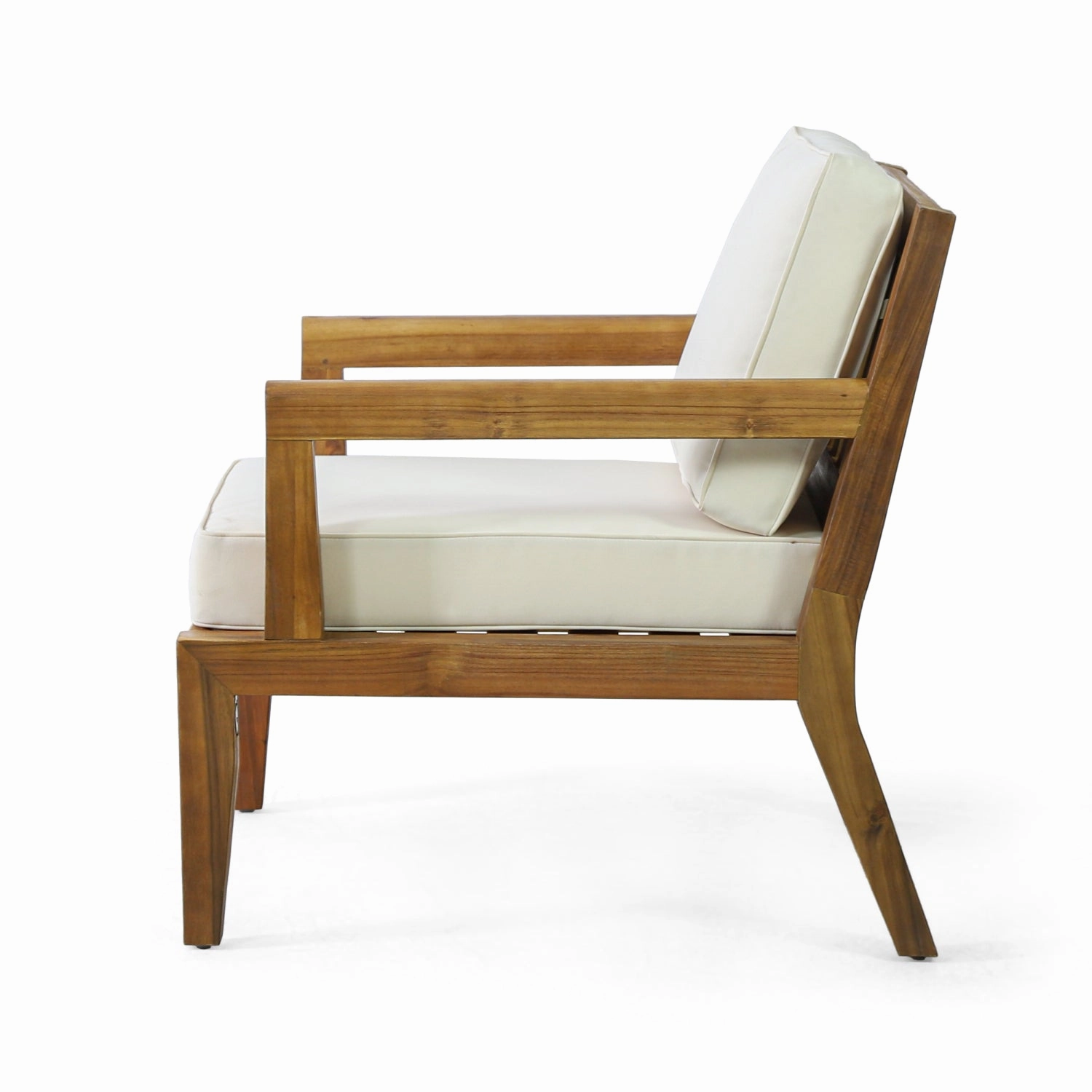 Streamdale Acacia Patio Club Chairs (Set of 2), Teak Finish, Beige Cushions