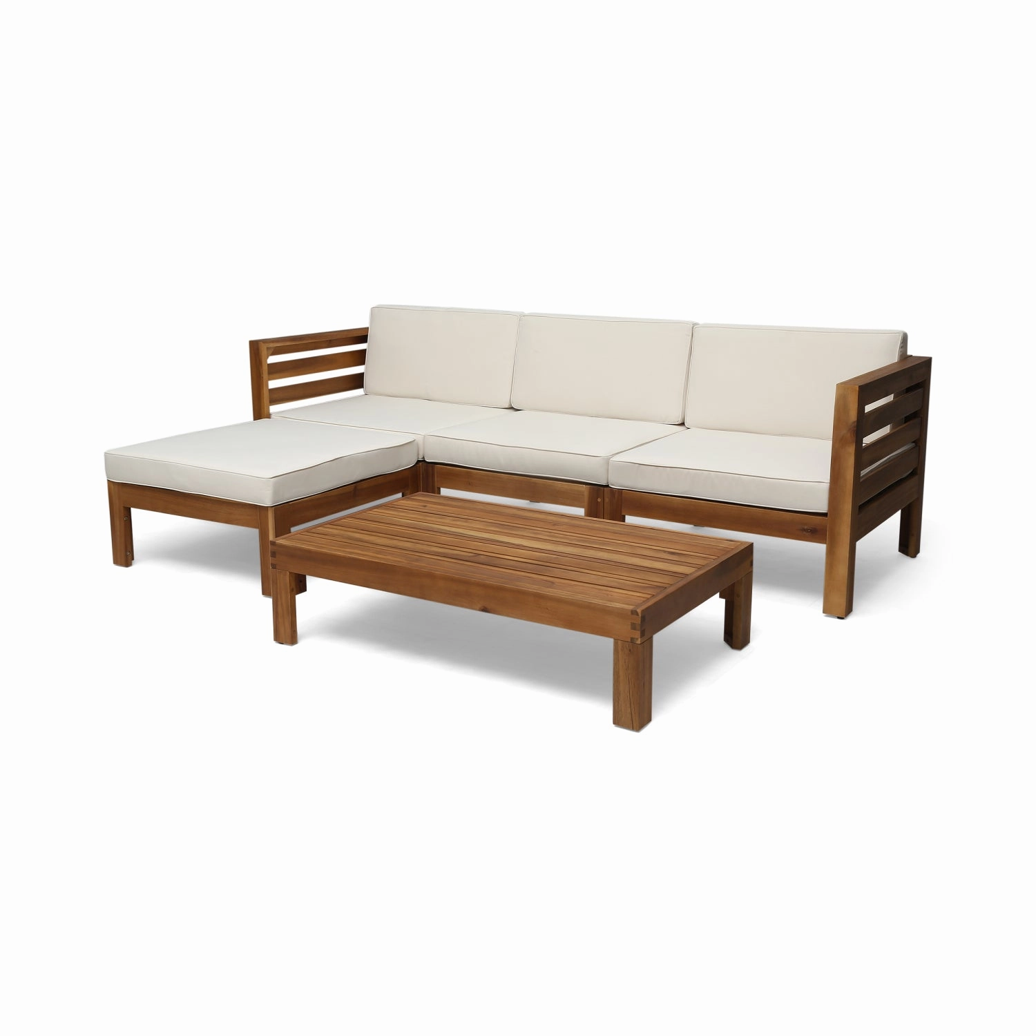Streamdale Acacia Wood Outdoor Sofa Set with Ottoman & Table