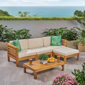 Streamdale Acacia Wood Outdoor Sofa Set with Ottoman & Table