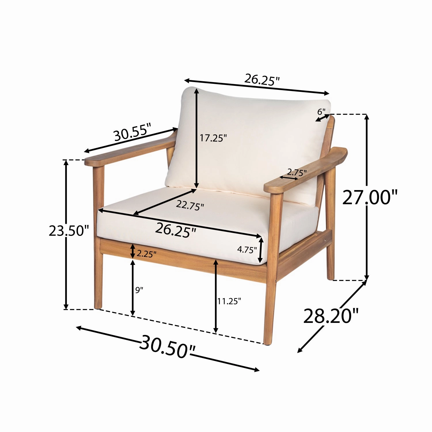 Streamdale Mid-Century Outdoor Lounge Chair with Cushions