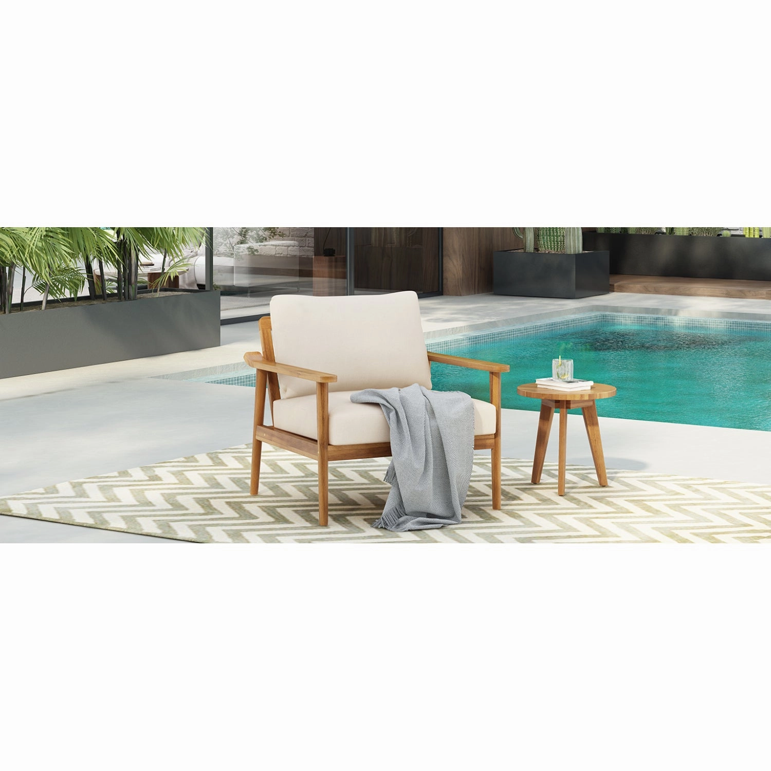 Streamdale Mid-Century Outdoor Lounge Chair with Cushions