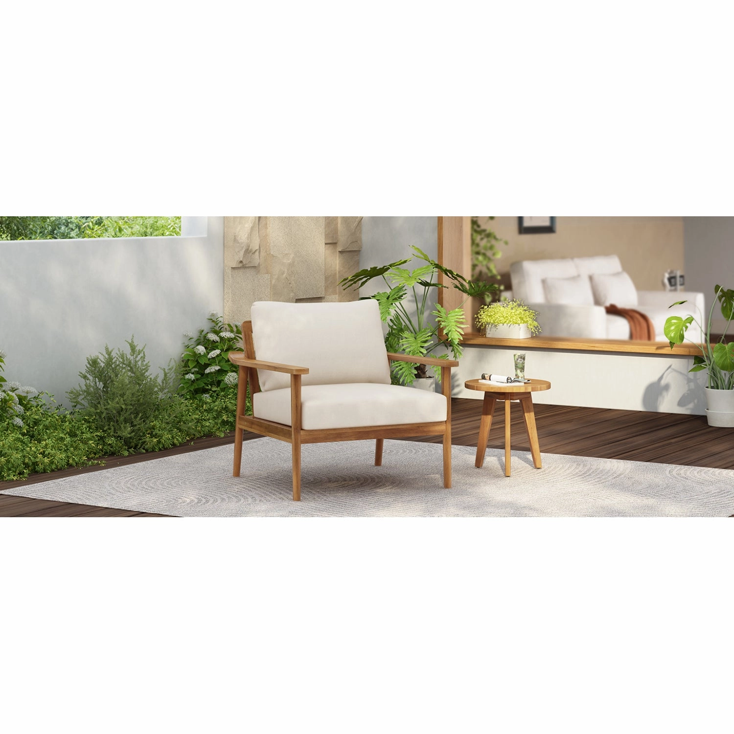 Streamdale Mid-Century Outdoor Lounge Chair with Cushions