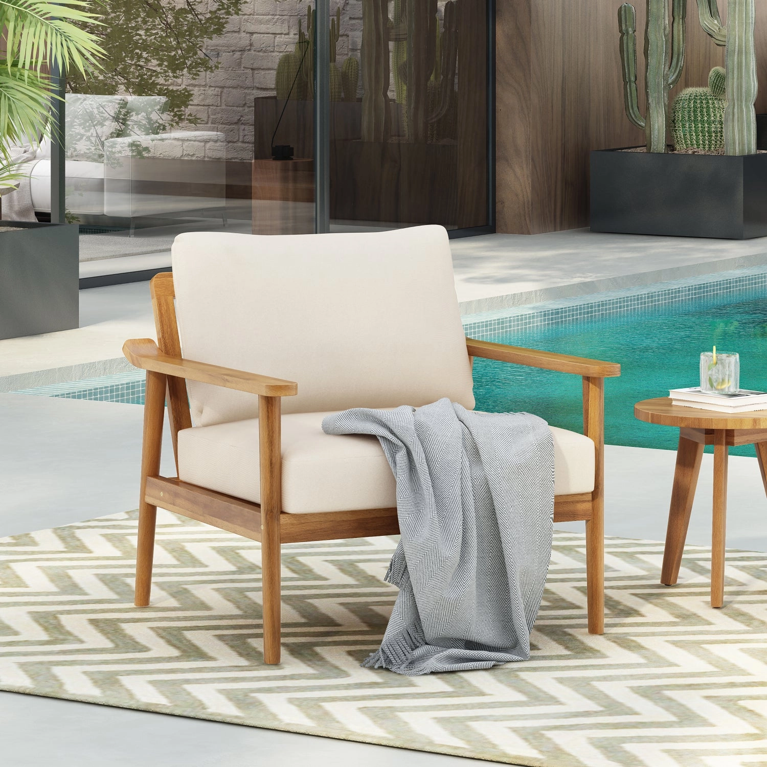 Streamdale Mid-Century Outdoor Lounge Chair with Cushions