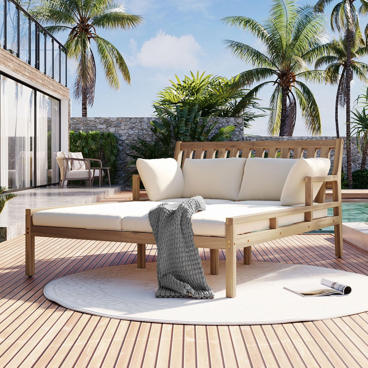 Streamdale Outdoor Daybed, Teak Wood, Cushions