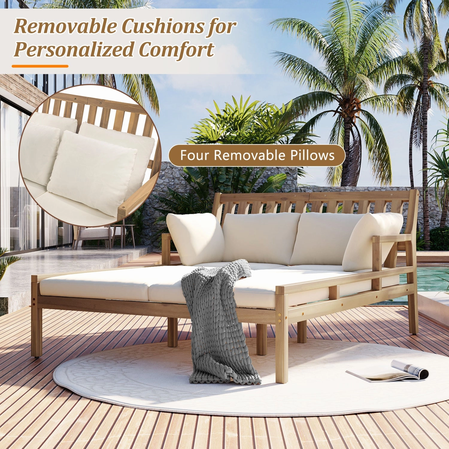 Streamdale Outdoor Daybed, Teak Wood, Cushions