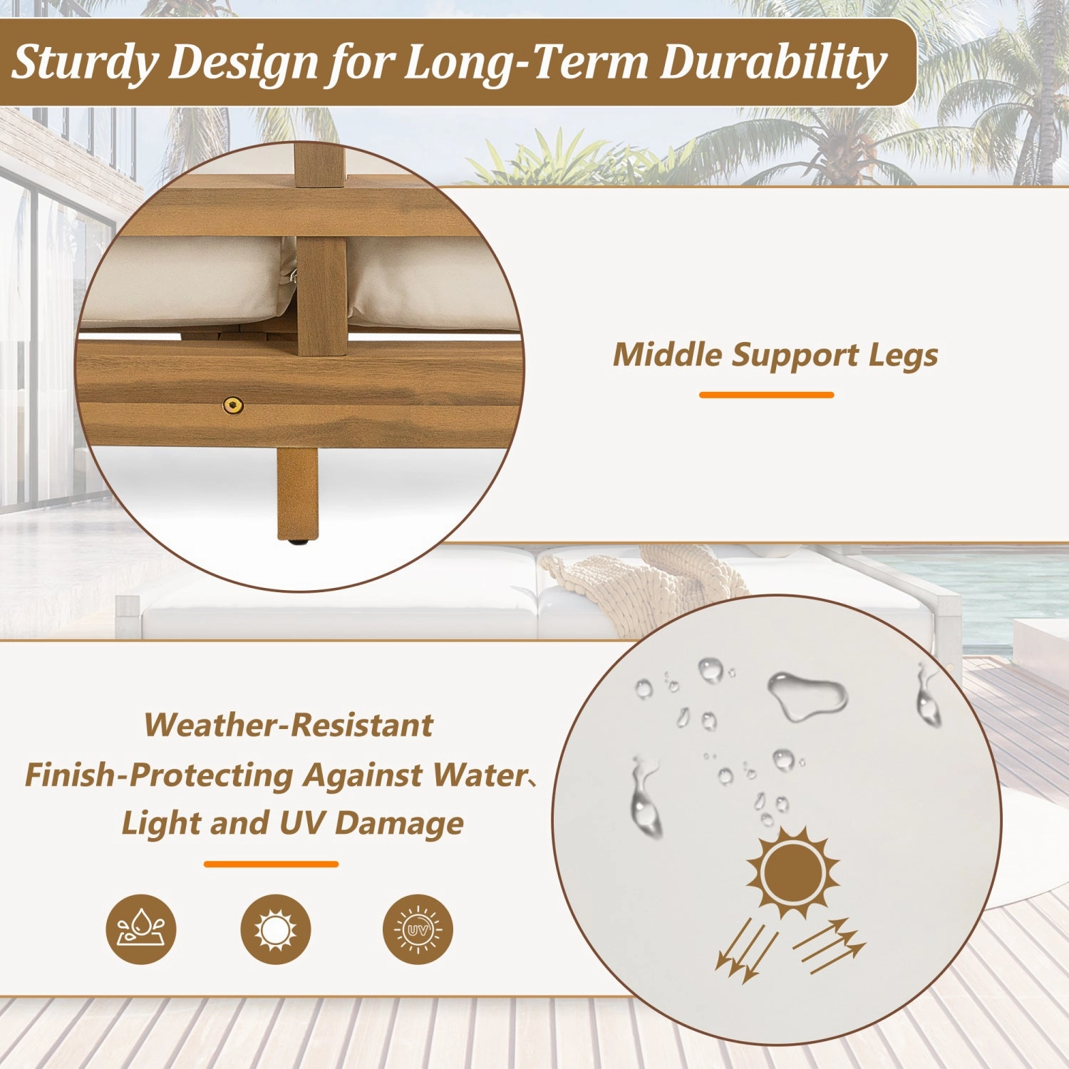 Streamdale Outdoor Daybed, Teak Wood, Cushions