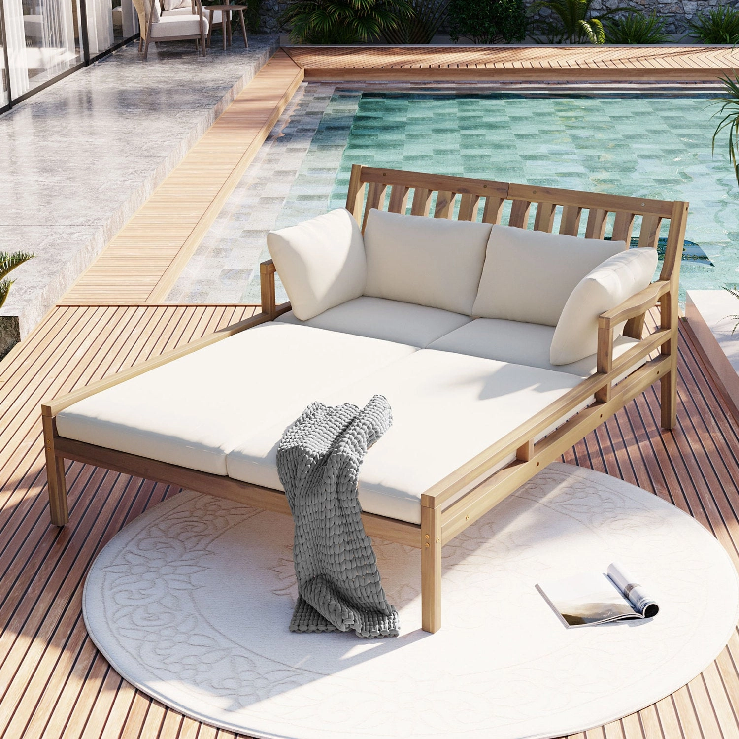 Streamdale Outdoor Daybed, Teak Wood, Cushions