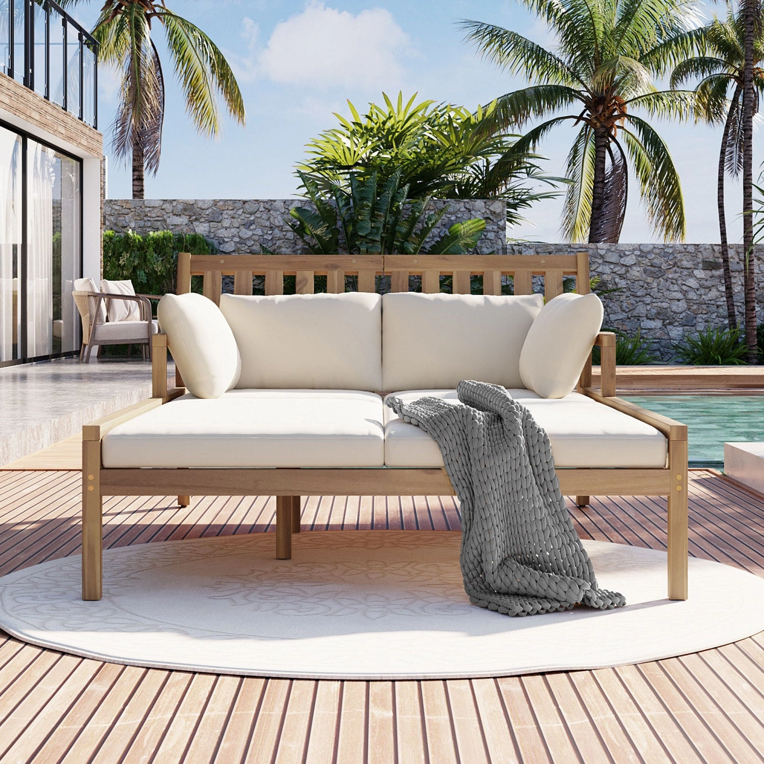 Streamdale Outdoor Daybed, Teak Wood, Cushions