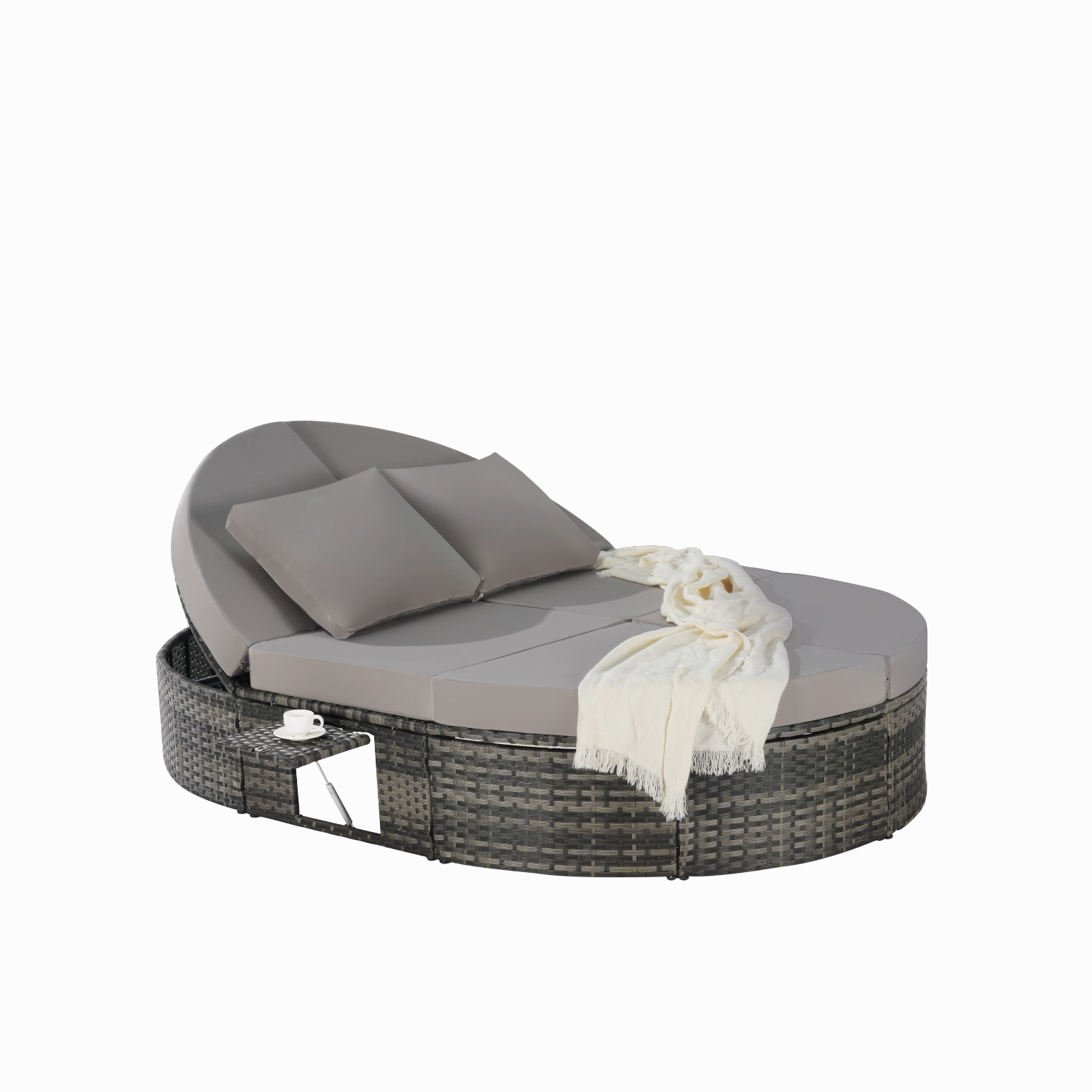 Streamdale Outdoor Round Daybed with Adjustable Back & Tray