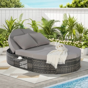 Streamdale Outdoor Round Daybed with Adjustable Back & Tray