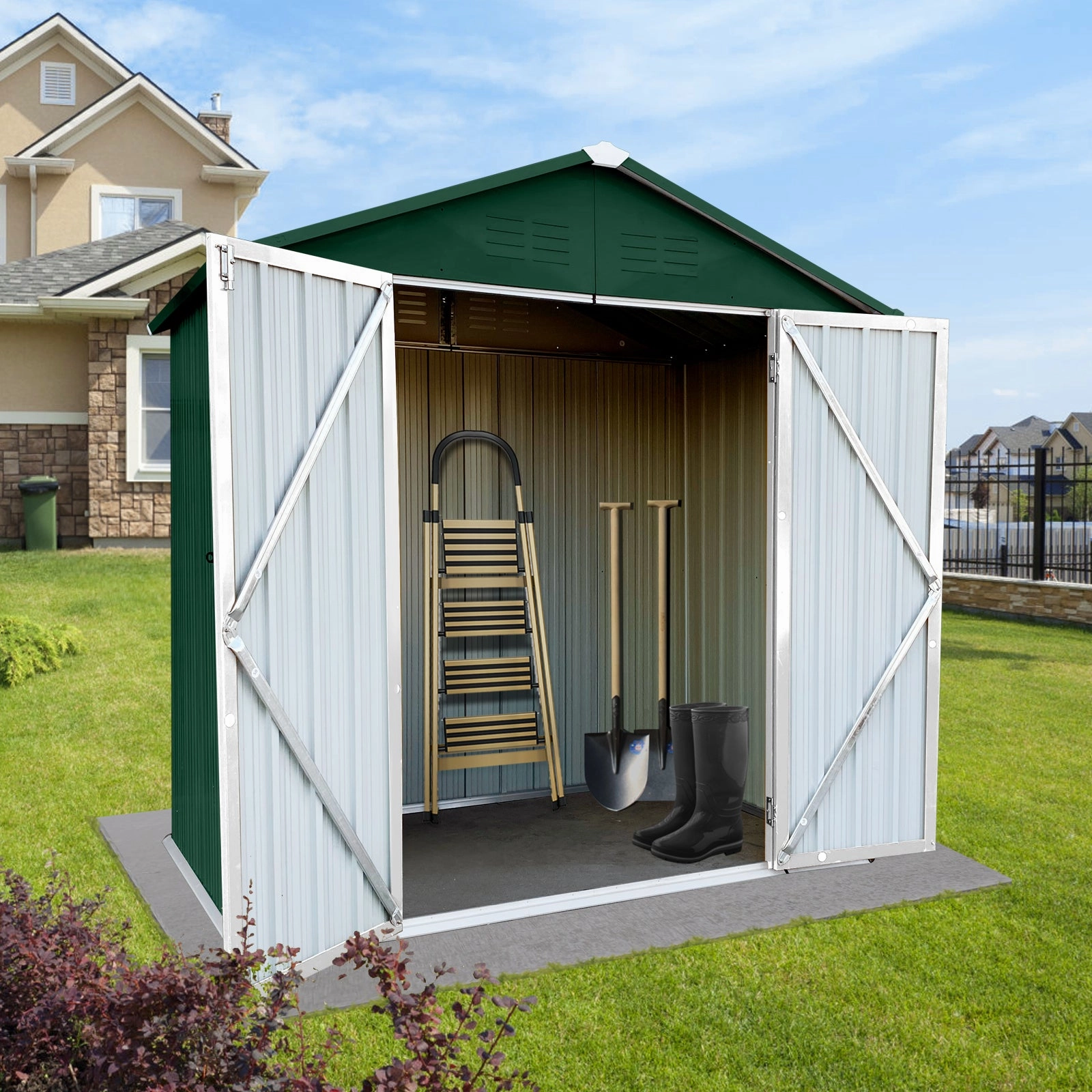 Streamdale Outdoor Storage Sheds 4FTx6FT Apex Roof Green White