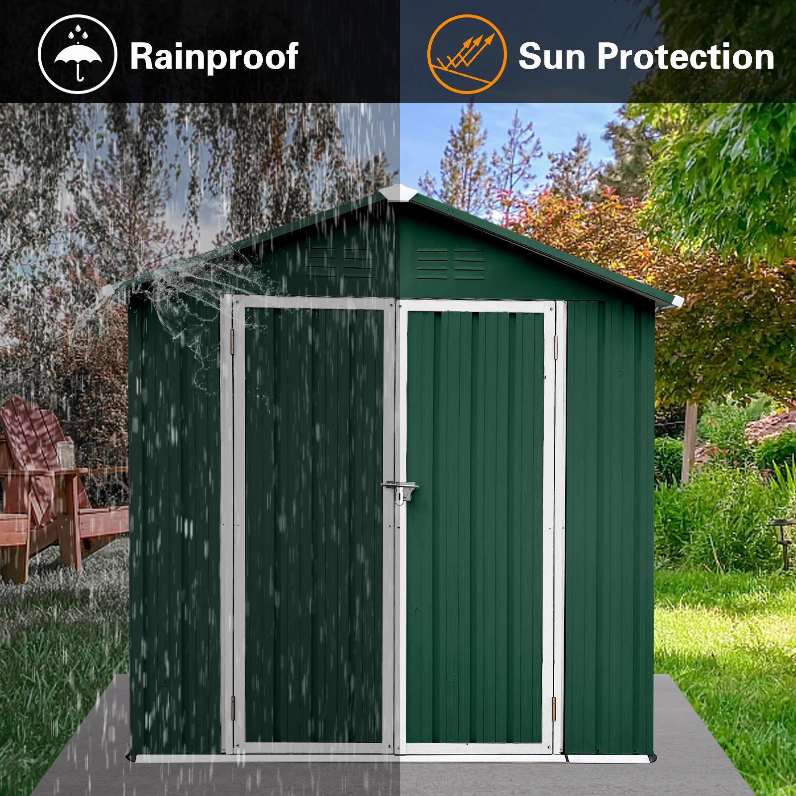Streamdale Outdoor Storage Sheds 4FTx6FT Apex Roof Green White
