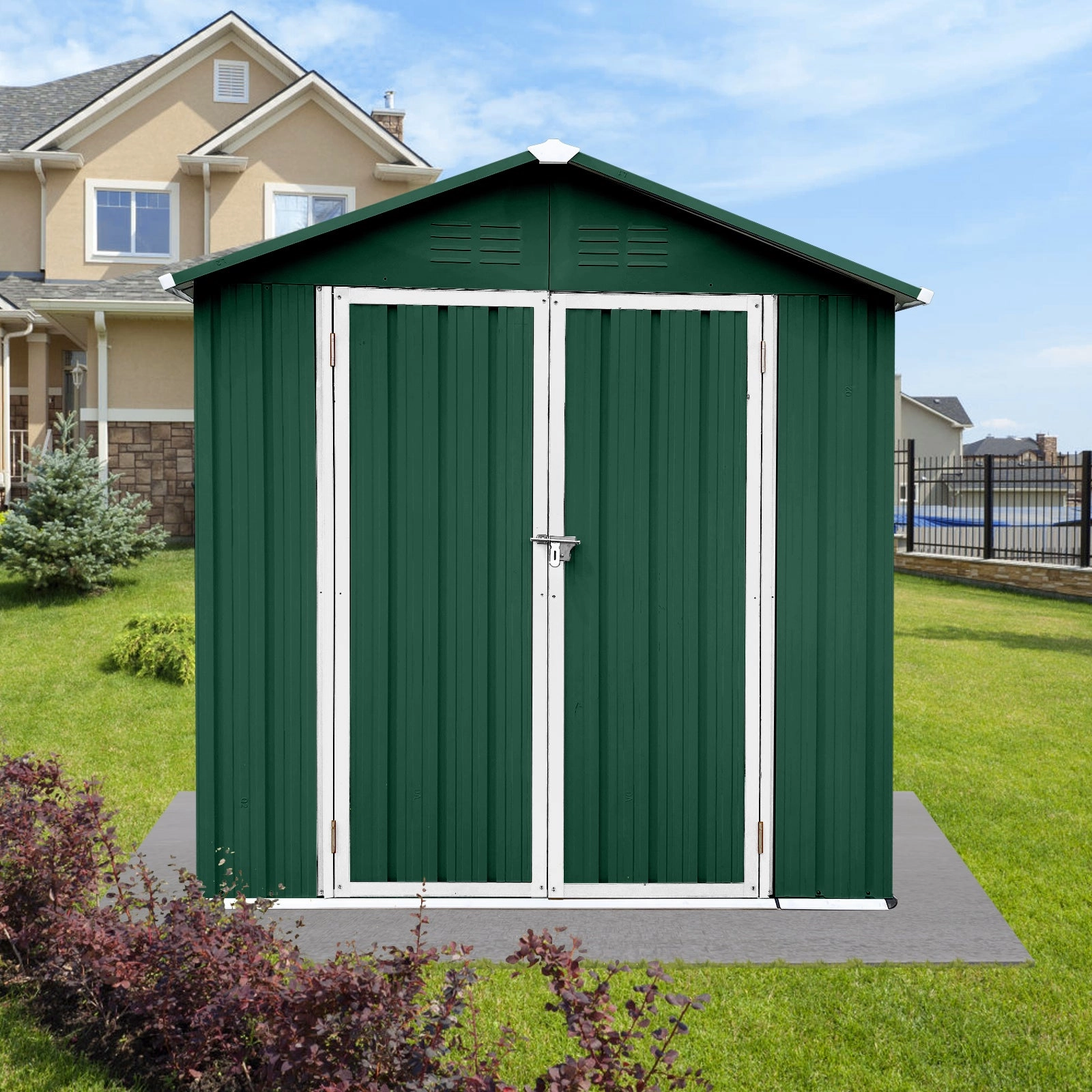Streamdale Outdoor Storage Sheds 4FTx6FT Apex Roof Green White