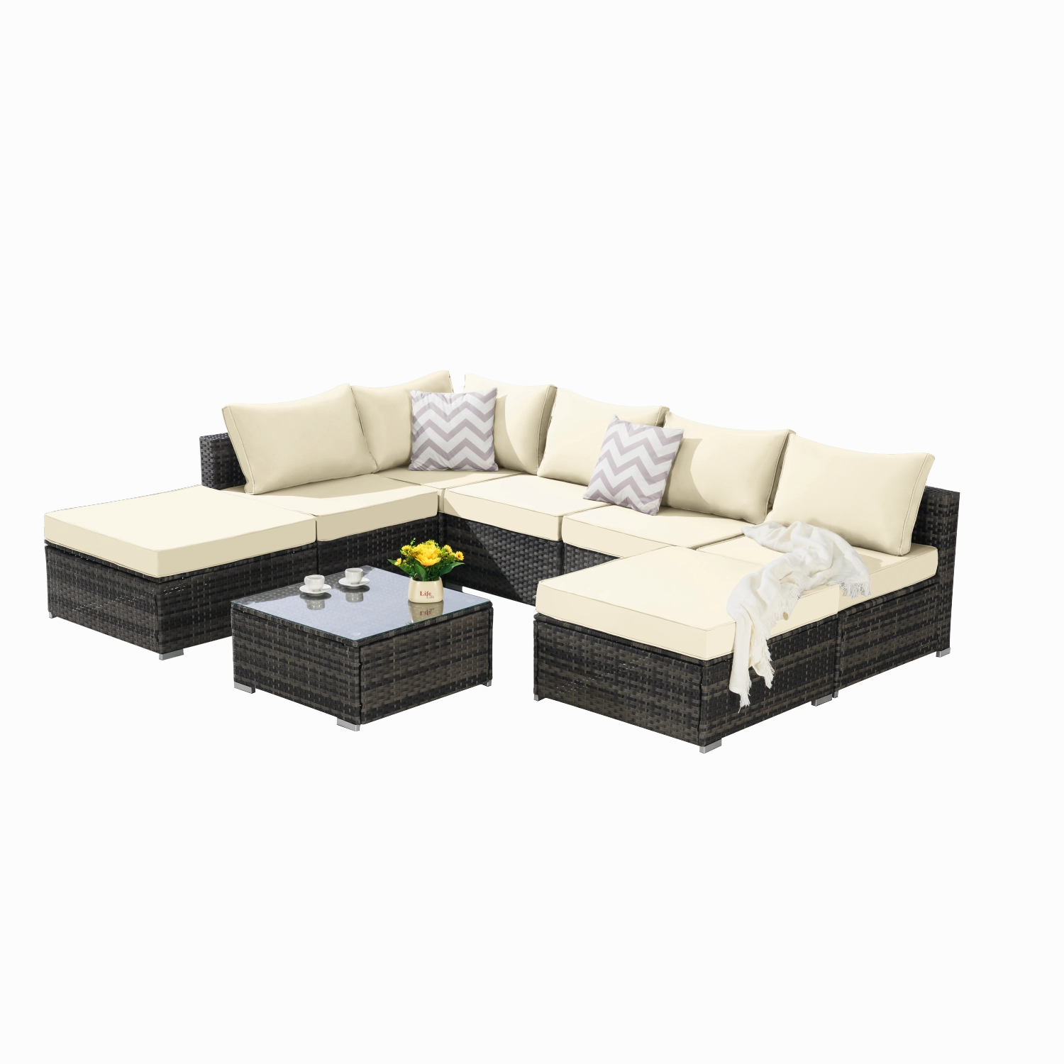 Streamdale Outdoor Wicker Patio Sofa Set with Cushions & Table