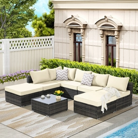 Streamdale Outdoor Wicker Patio Sofa Set with Cushions & Table