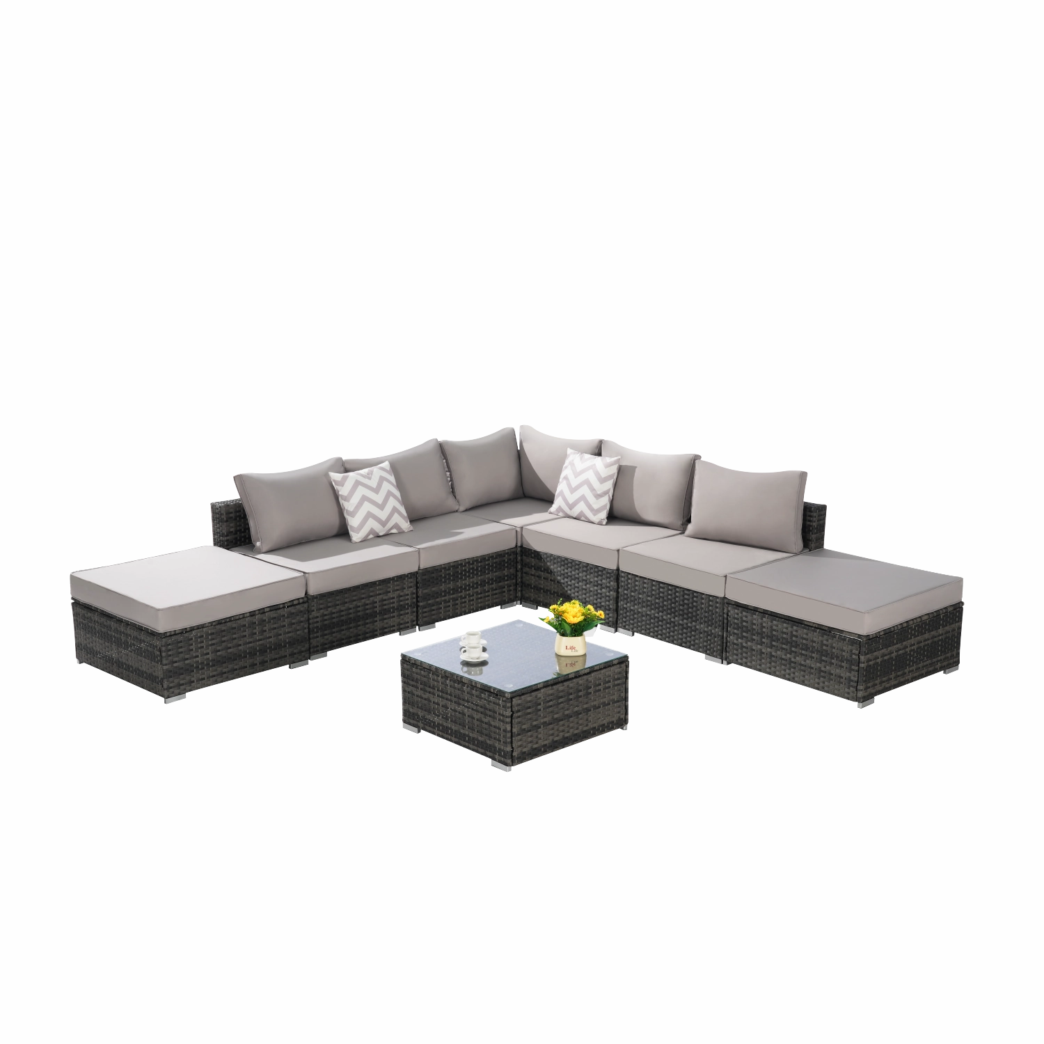 Streamdale Outdoor Wicker Patio Sofa Set with Cushions & Table