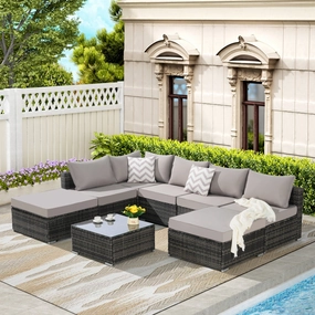 Streamdale Outdoor Wicker Patio Sofa Set with Cushions & Table