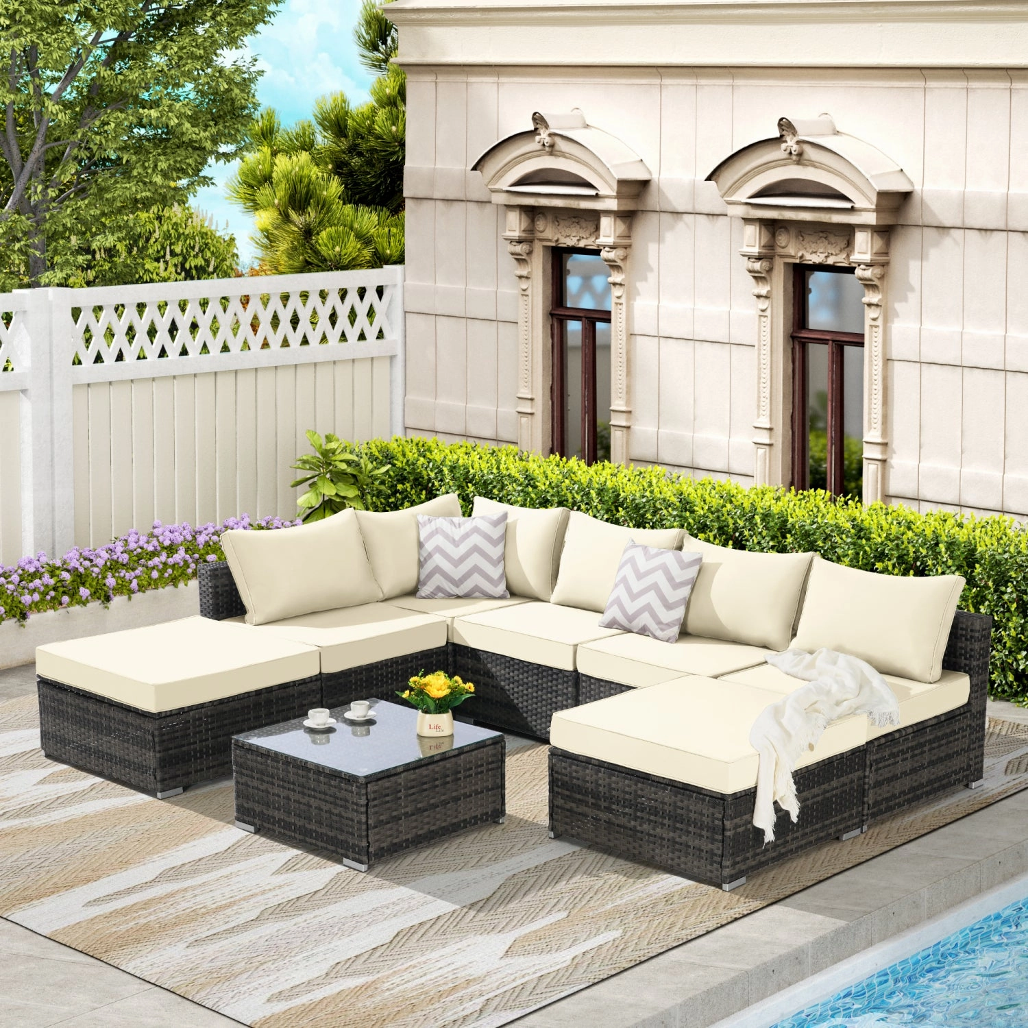 Streamdale Outdoor Wicker Patio Sofa Set with Cushions & Table