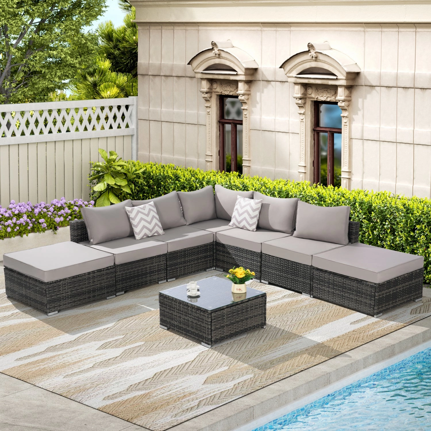 Streamdale Outdoor Wicker Patio Sofa Set with Cushions & Table