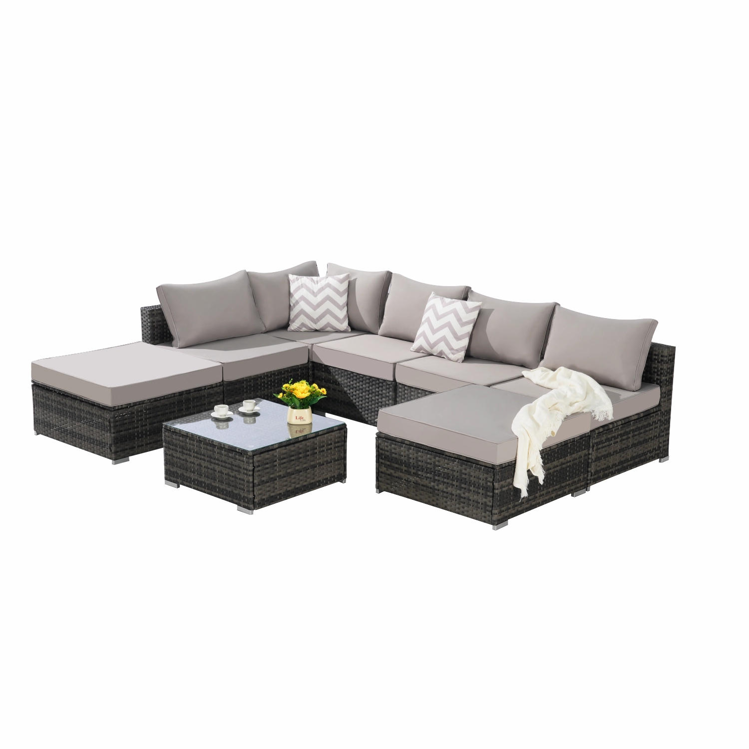 Streamdale Outdoor Wicker Patio Sofa Set with Cushions & Table