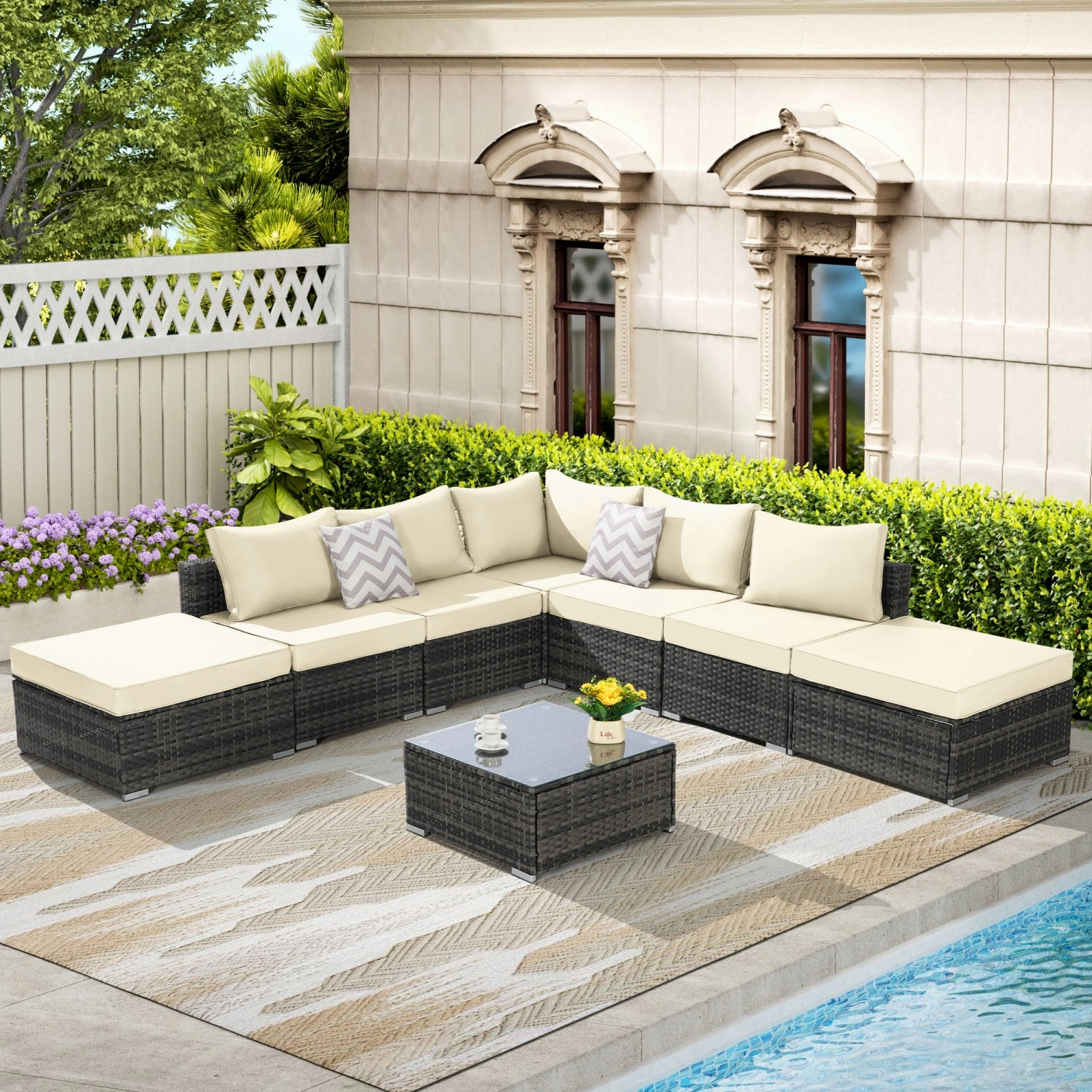 Streamdale Outdoor Wicker Patio Sofa Set with Cushions & Table