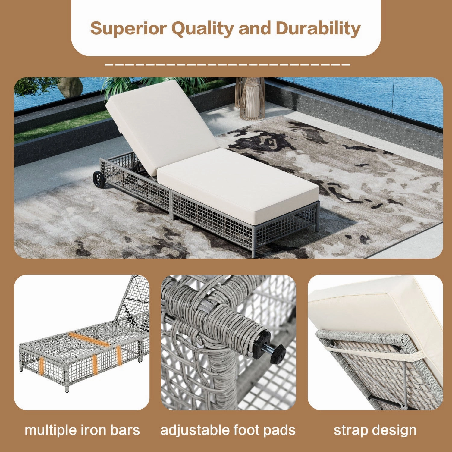 Streamdale Rattan Outdoor Chaise Lounge with Cushion & Wheels