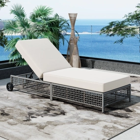 Streamdale Rattan Outdoor Chaise Lounge with Cushion & Wheels