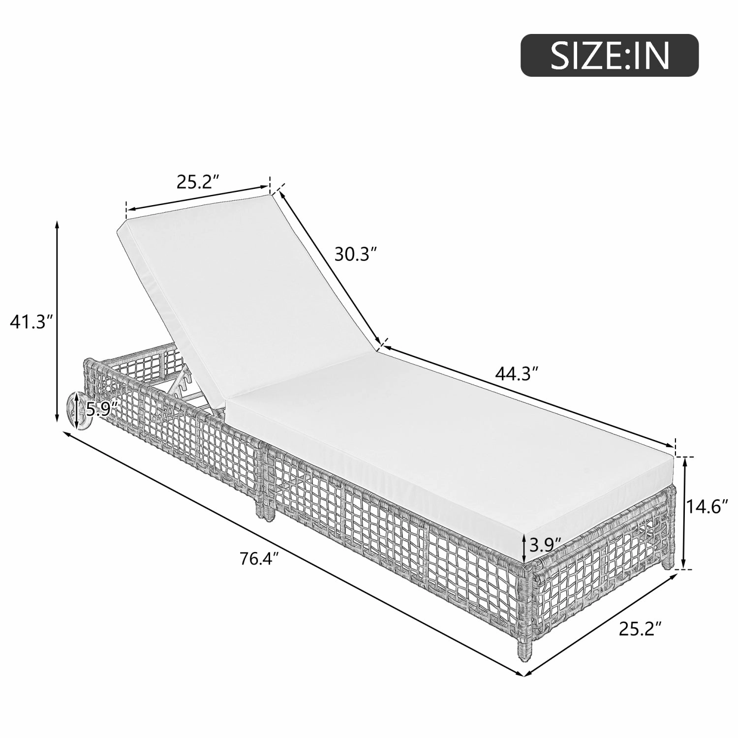 Streamdale Rattan Outdoor Chaise Lounge with Cushion & Wheels