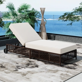 Streamdale Rattan Outdoor Chaise Lounge with Cushion & Wheels