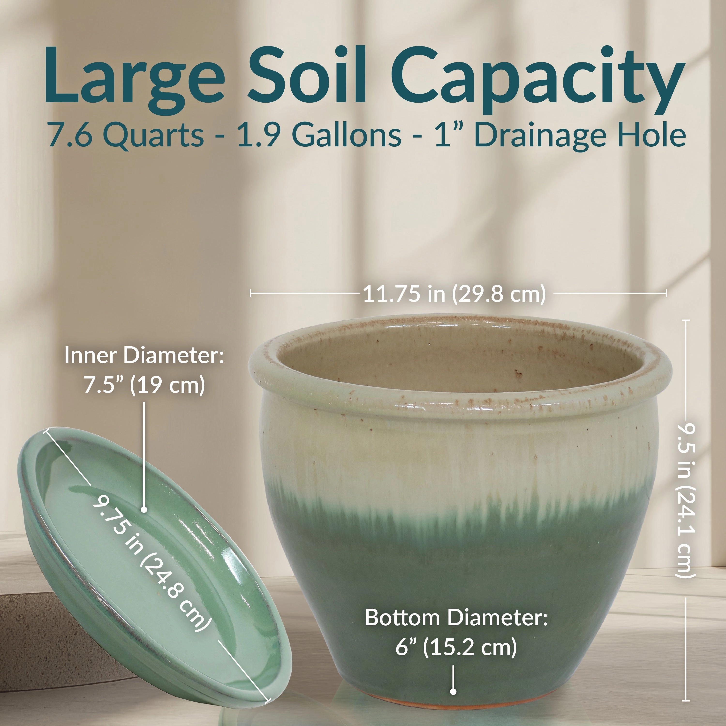 Sunnydaze Chalet UV- and Frost-Resistant Ceramic Planters with Drainage Holes and Saucers
