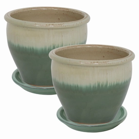 Sunnydaze Chalet UV- and Frost-Resistant Ceramic Planters with Drainage Holes and Saucers