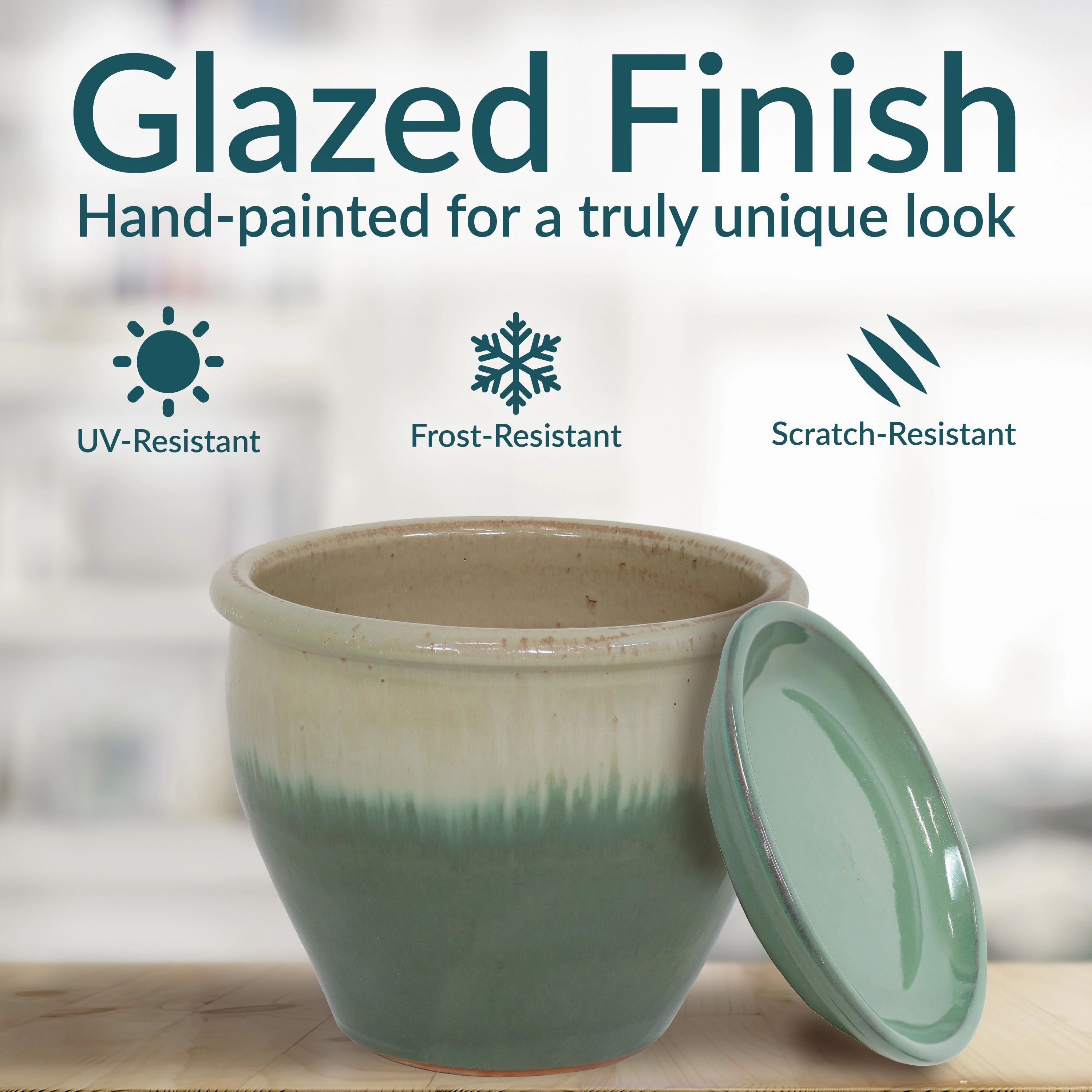 Sunnydaze Chalet UV- and Frost-Resistant Ceramic Planters with Drainage Holes and Saucers